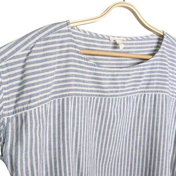 Eileen Fisher Top Medium Blue Striped Pullover Boxy Hemp Organic Cotton Cap Slee - Picture 3 of 8